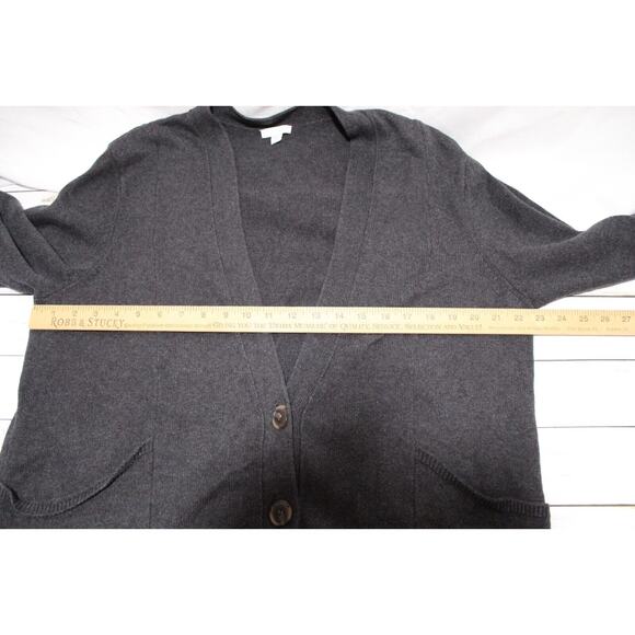 J Jill Women's LP Charcoal Gray Knit Button-up Cardigan Pockets LS Wool Blend - Picture 9 of 14